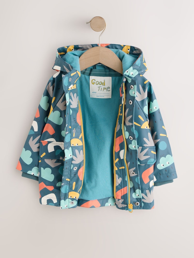 Navy Printed Icon Shower Resistant Coat (3mths-7yrs)