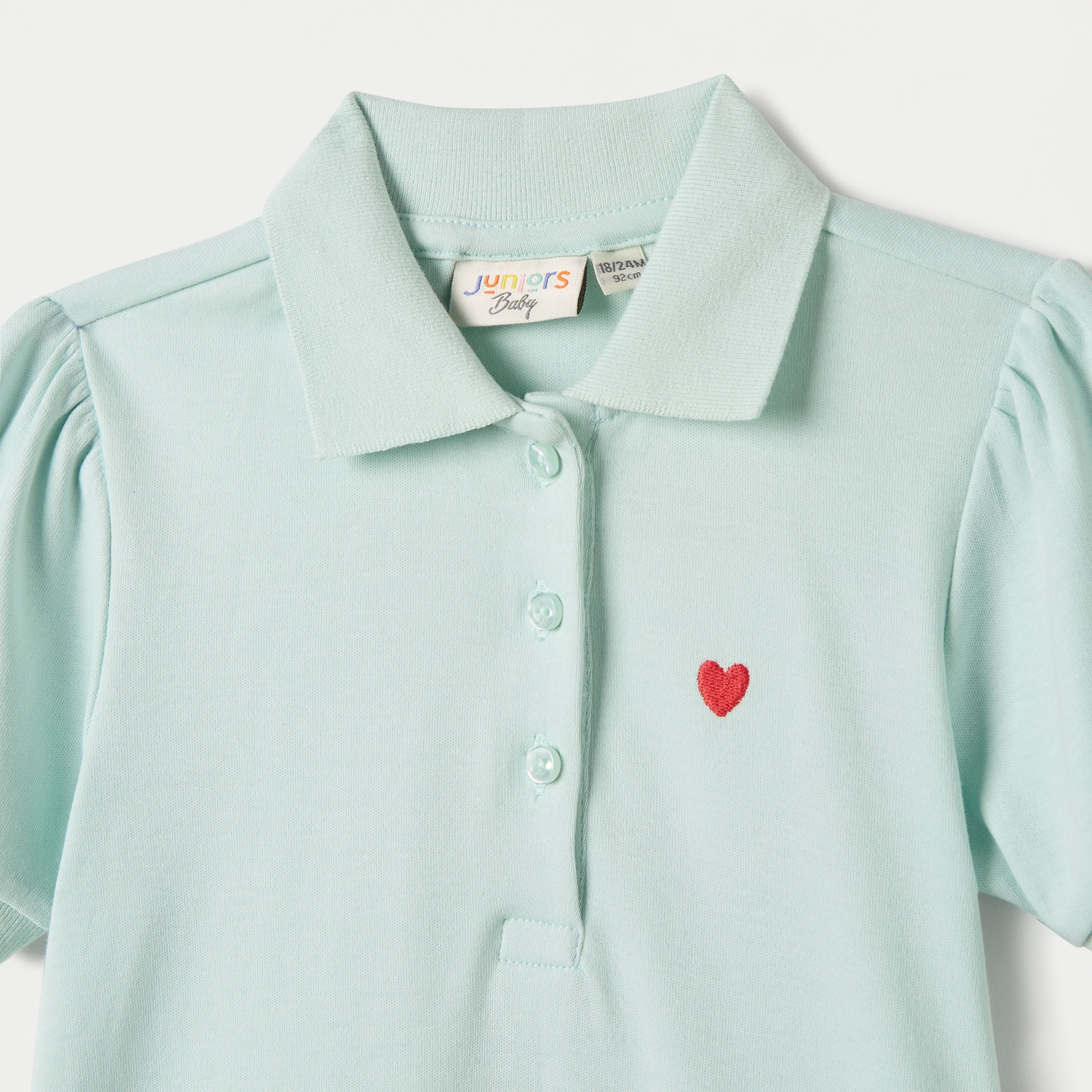 Juniors Heart Embroidered Polo Dress with Frill Detail and Short Sleeves