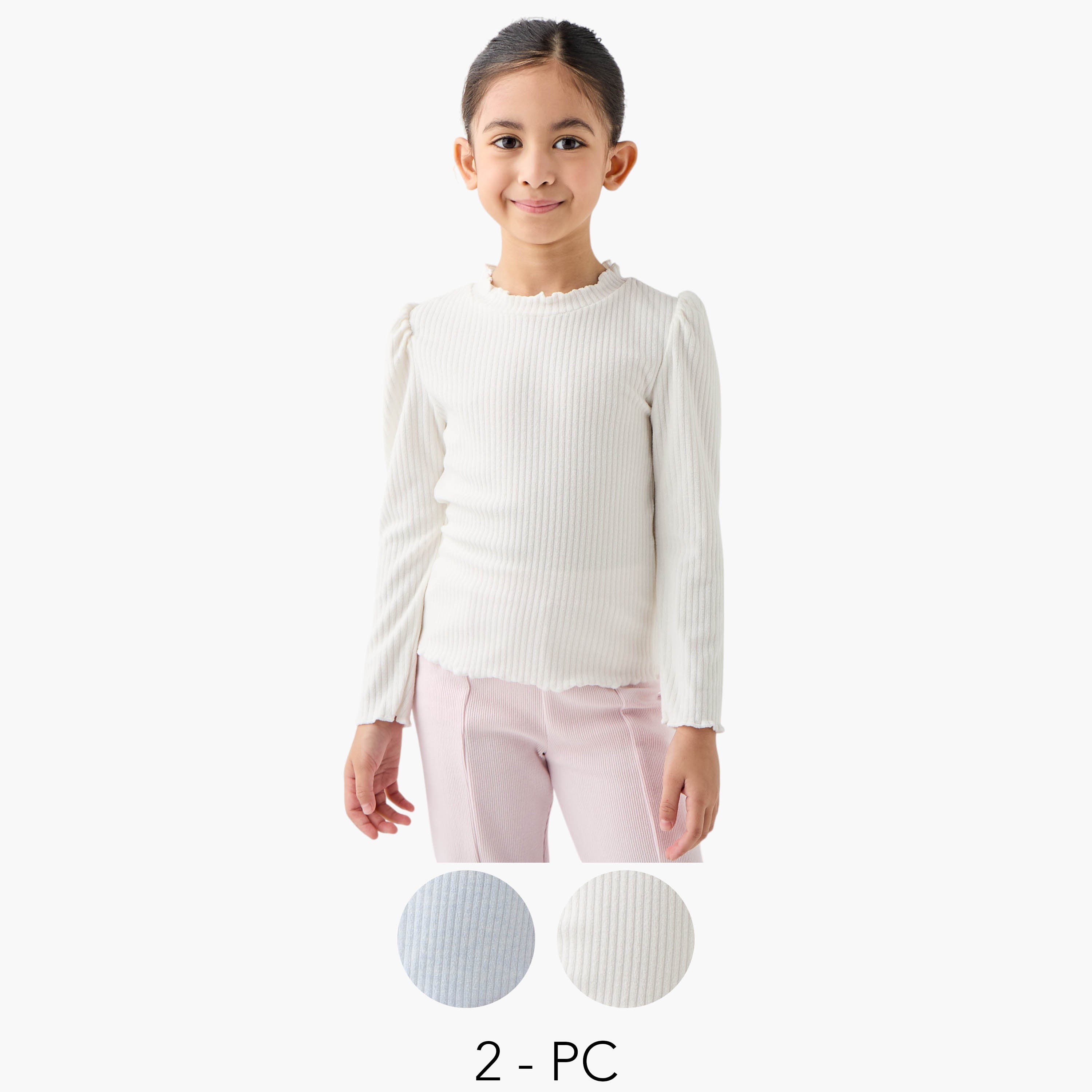 Juniors Ribbed T-shirt with Long Sleeves - Set of 2 - Multicolour / 1-2 yrs