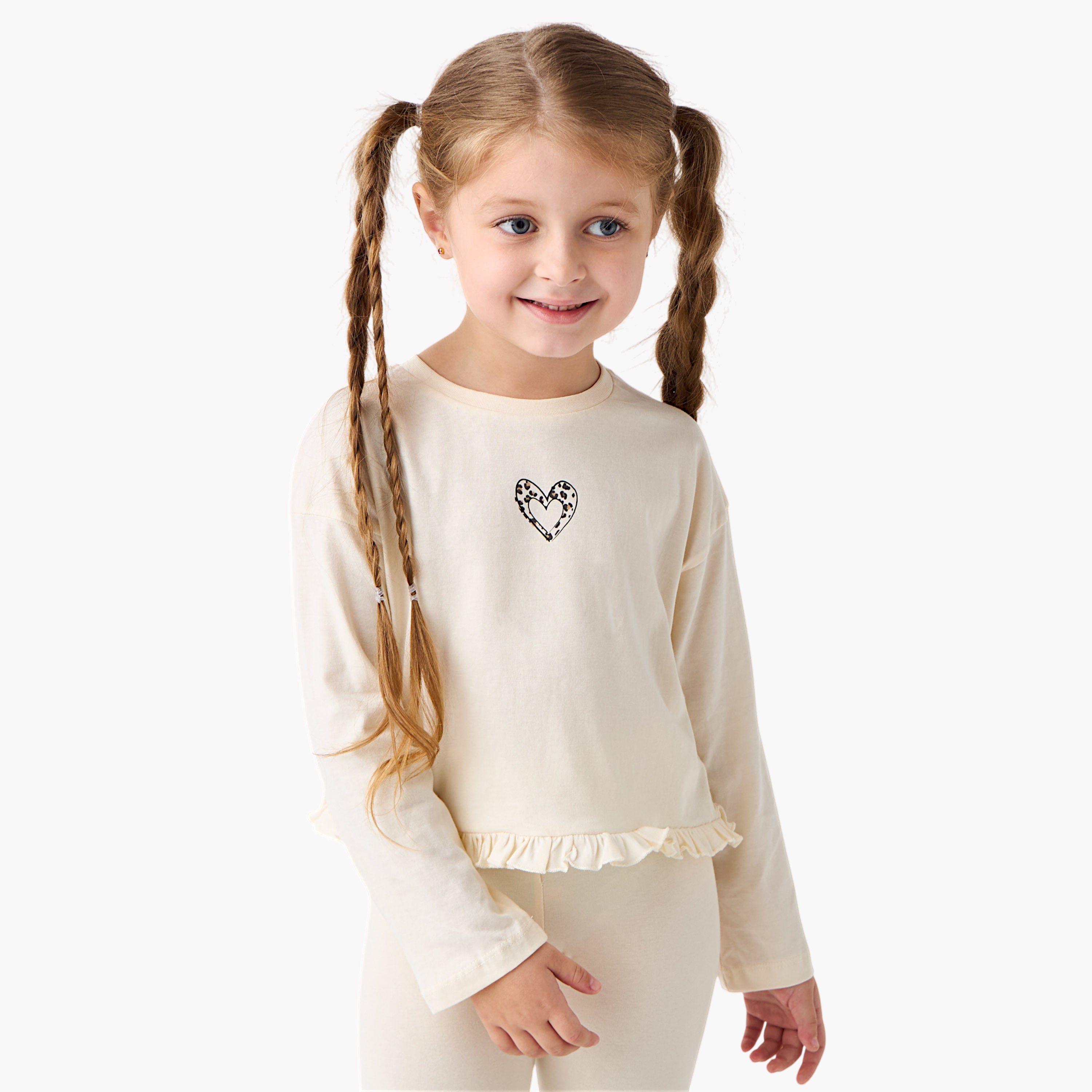 Juniors Printed T-shirt with Crew Neck and Long Sleeves - Set of 2