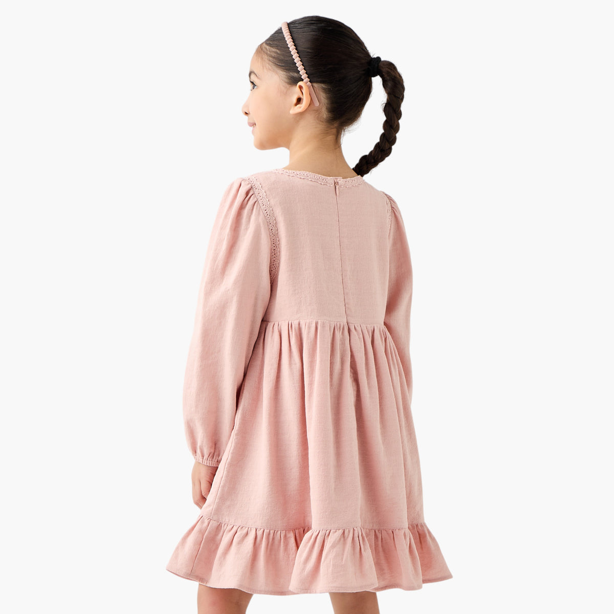 Eligo Floral Embroidered Dress with Long Sleeves and Ruffled Hem