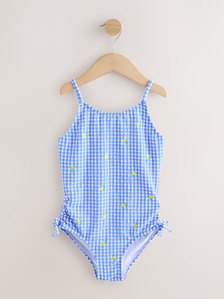 Blue/White Gingham Lemon Strappy Ruched Swimsuit (3-16yrs)