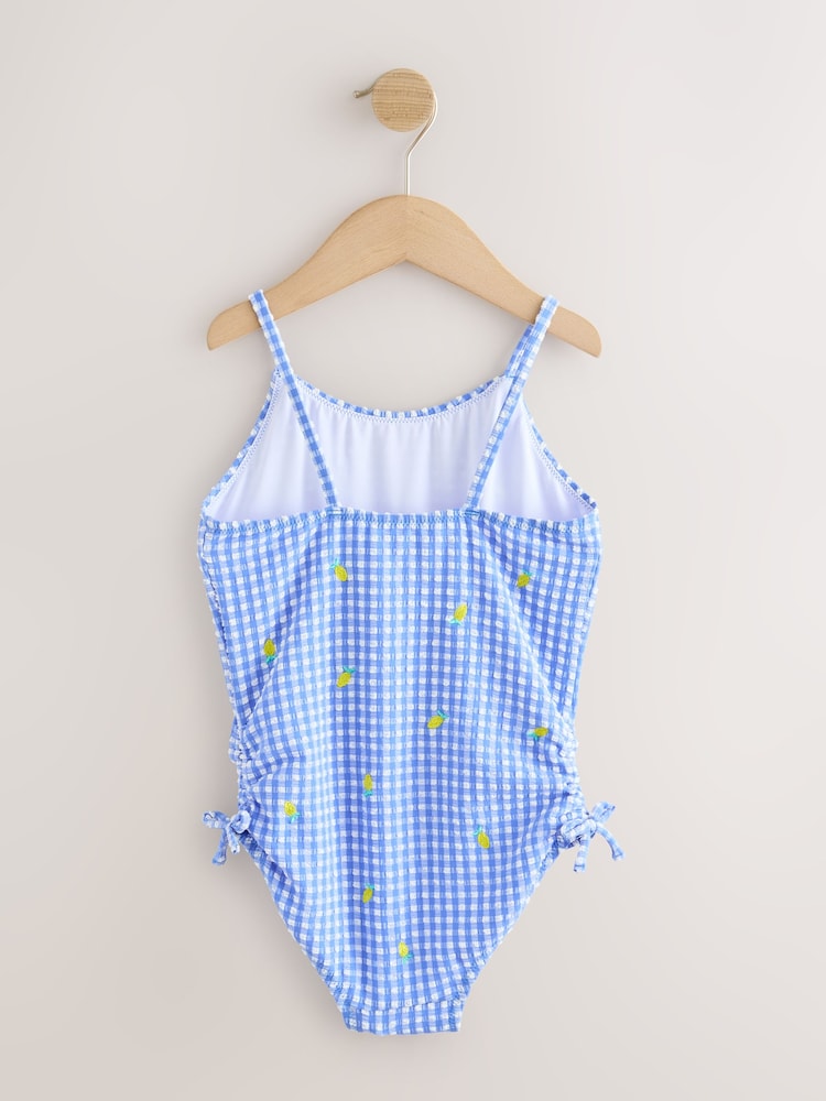 Blue/White Gingham Lemon Strappy Ruched Swimsuit (3-16yrs)