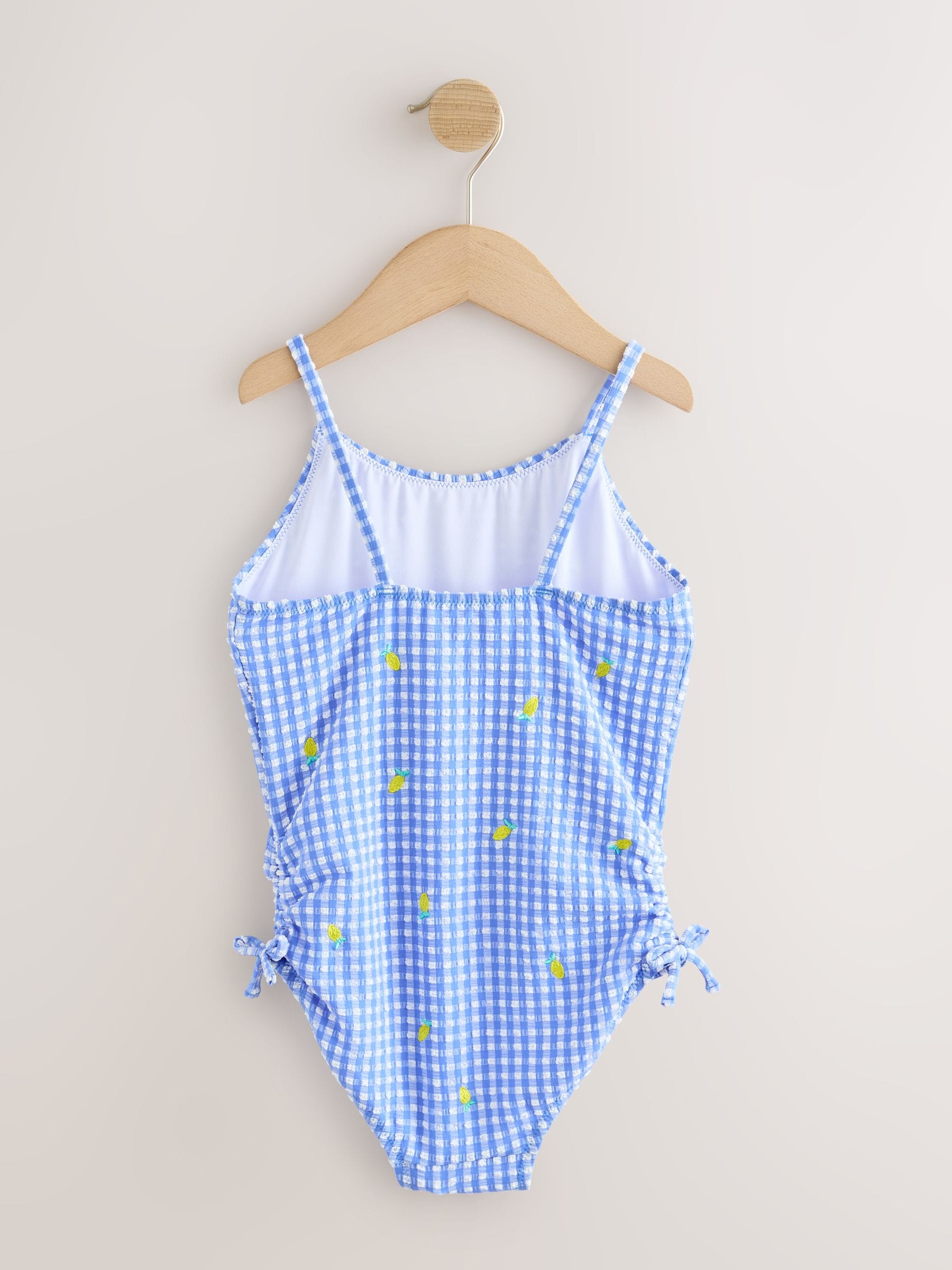 Blue/White Gingham Lemon Strappy Ruched Swimsuit (3-16yrs) - Size 3 Years (98cm)