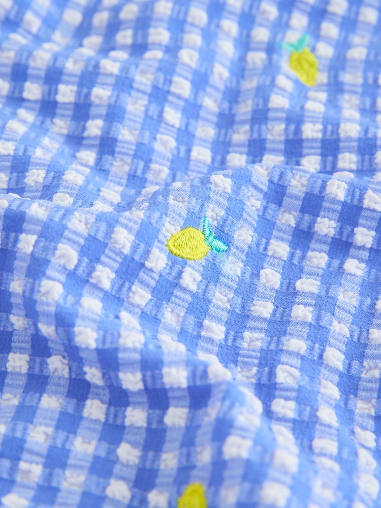 Blue/White Gingham Lemon Strappy Ruched Swimsuit (3-16yrs)