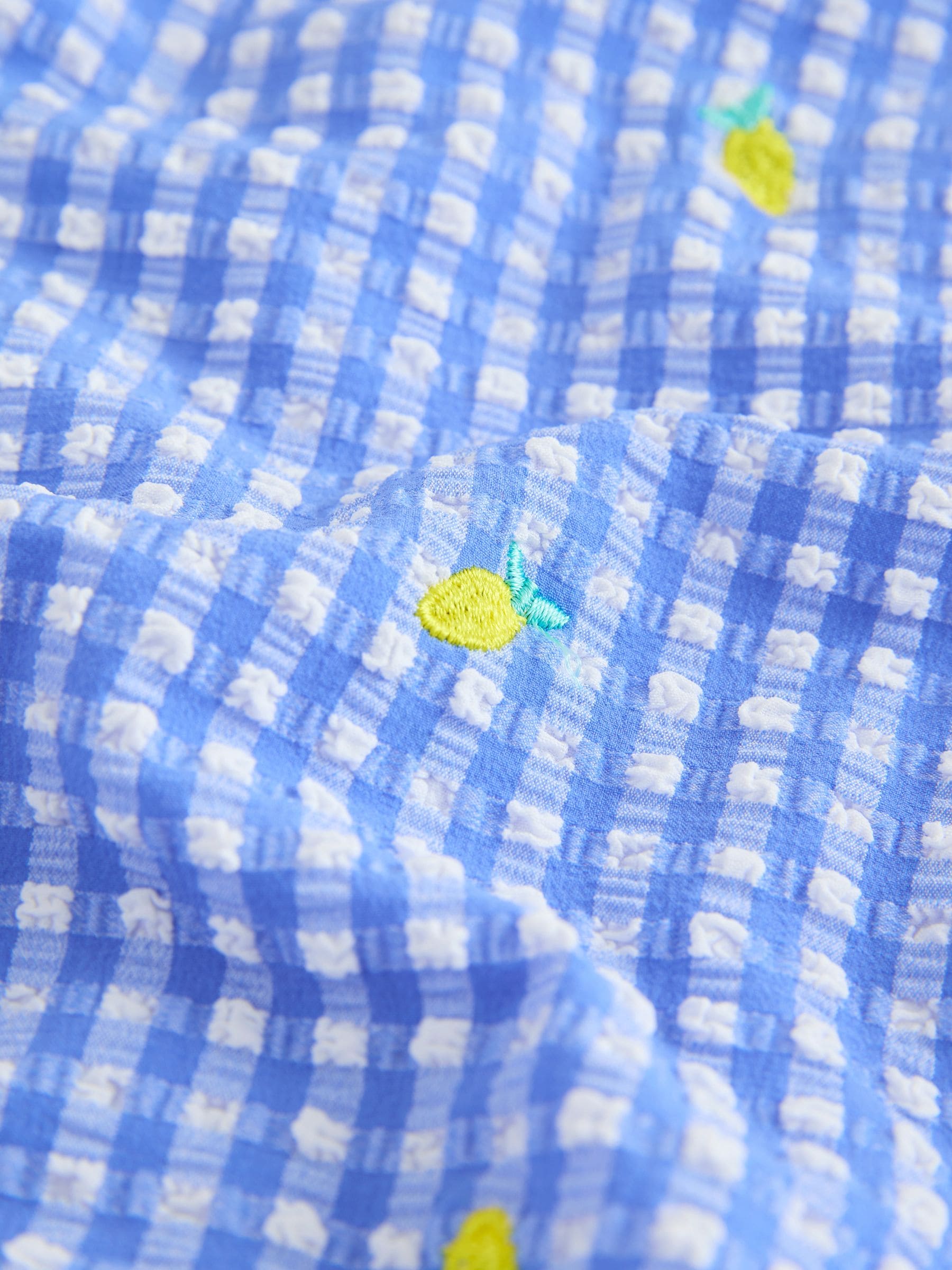 Blue/White Gingham Lemon Strappy Ruched Swimsuit (3-16yrs) - Size 3 Years (98cm)