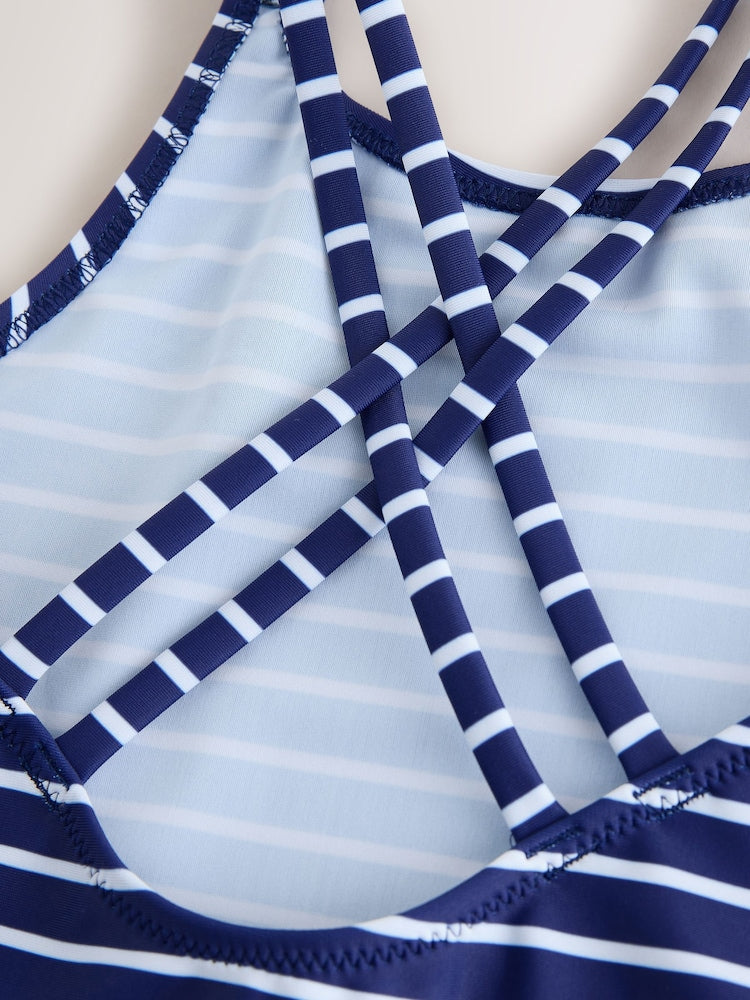 Navy Stripe Double Strap Swimsuit (3-16yrs) - Size 3 Years (98cm)