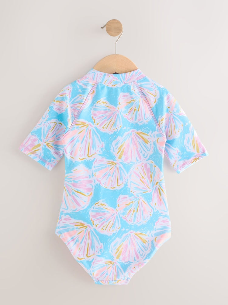 Blue Shell Short Sleeved Sunsafe Swimsuit (3mths-16yrs) - Size 3-6 Months (62-68cm)