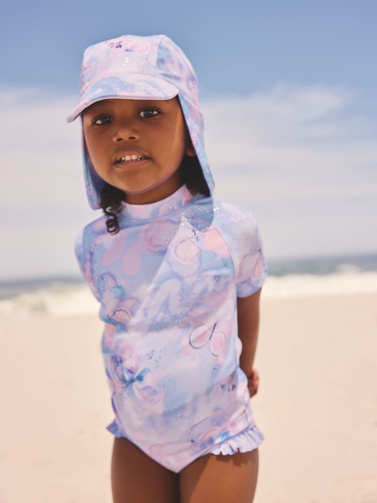 Lilac Purple Butterfly Foil Short Sleeved Sunsafe Swim Set (3mths-10yrs)