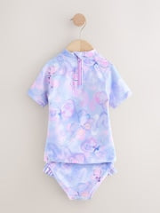 Lilac Purple Butterfly Foil Short Sleeved Sunsafe Swim Set (3mths-10yrs) - Size 3-6 Months (62-68cm)
