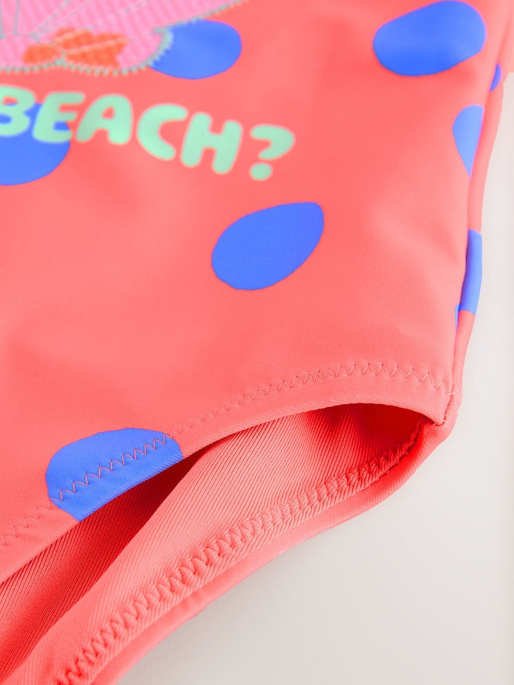 Coral Pink Shell Polka Dot Swimsuit (3mths-10yrs)