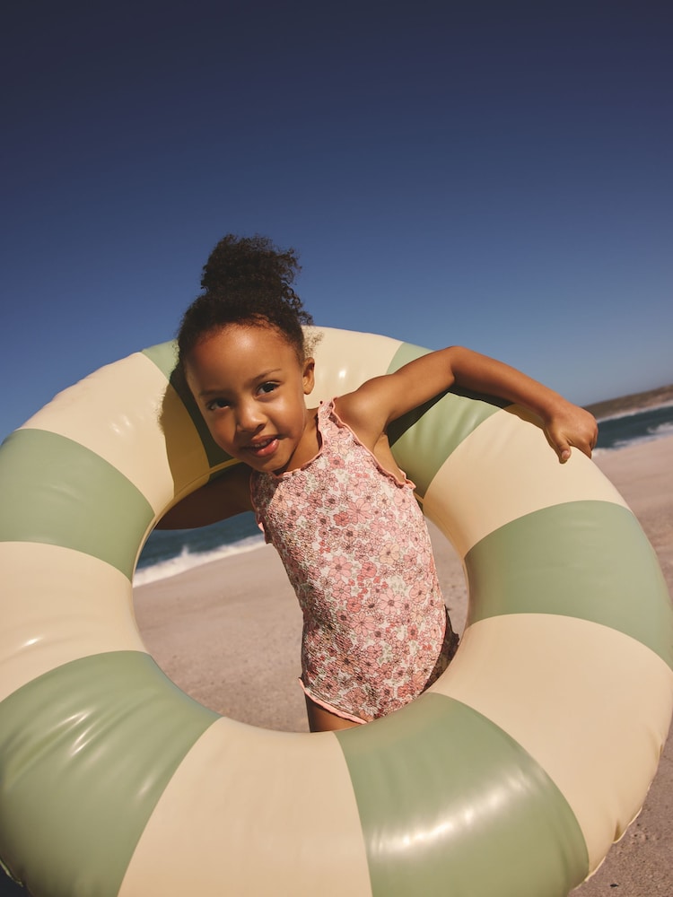 Coral Pink Ditsy Floral Lettuce Edge Swimsuit (3mths-7yrs)