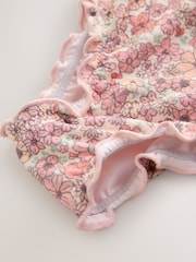 Coral Pink Ditsy Floral Lettuce Edge Swimsuit (3mths-7yrs) - Size 3-6 Months (62-68cm)