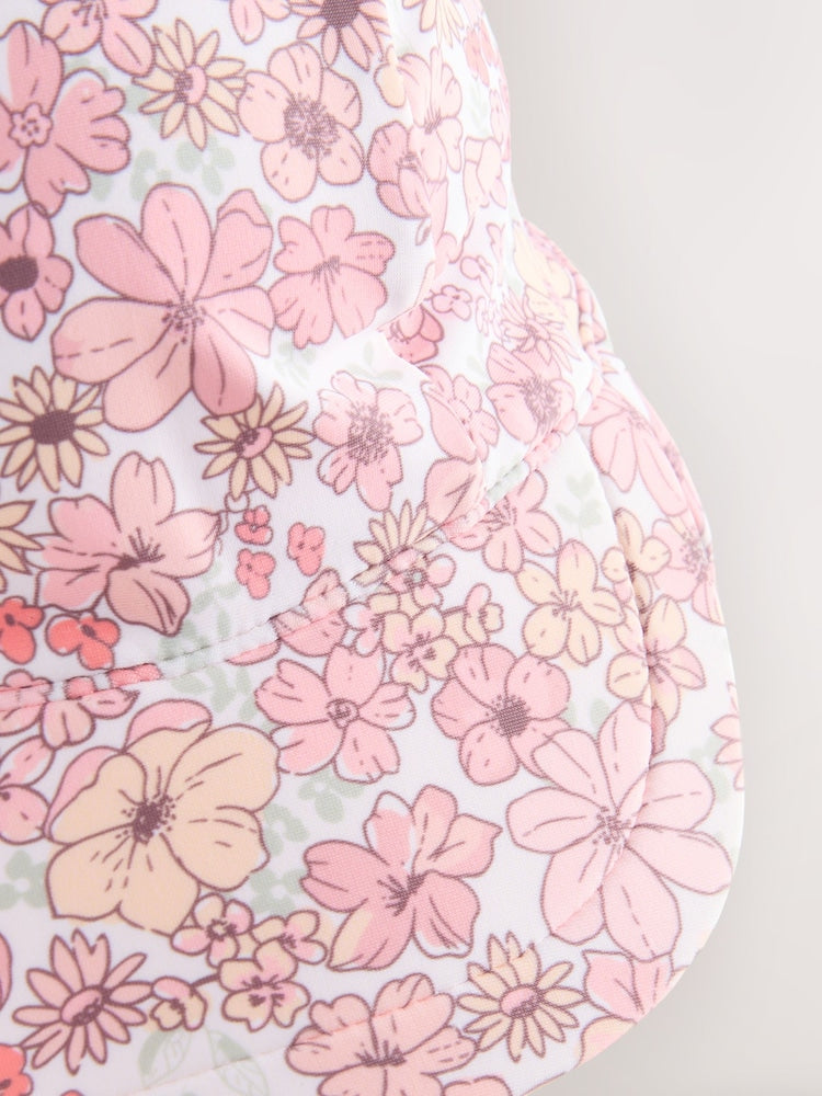 Coral Pink Ditsy Floral Print Swim Legionnaire Hat (3mths-10yrs) - Size 3-9 Months (62-74cm)