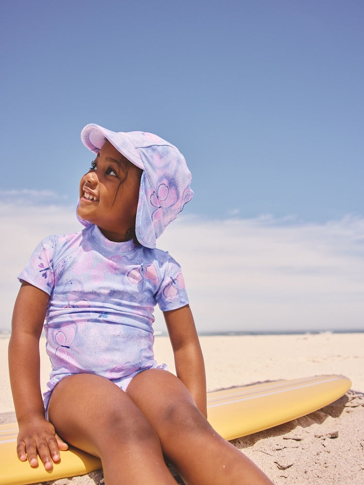 Lilac Purple Foil Butterfly Swim Legionnaire Hat (3mths-10yrs)