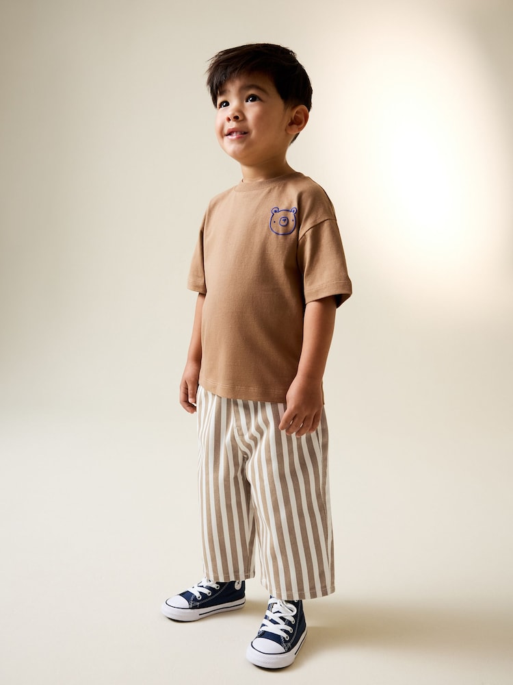 Tan/White Stripe Pull On Wide
