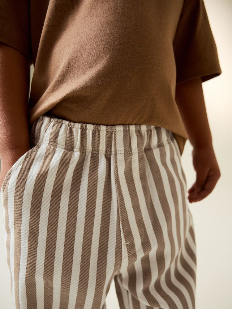 Tan/White Stripe Pull On Wide Trousers (3mths-7yrs)