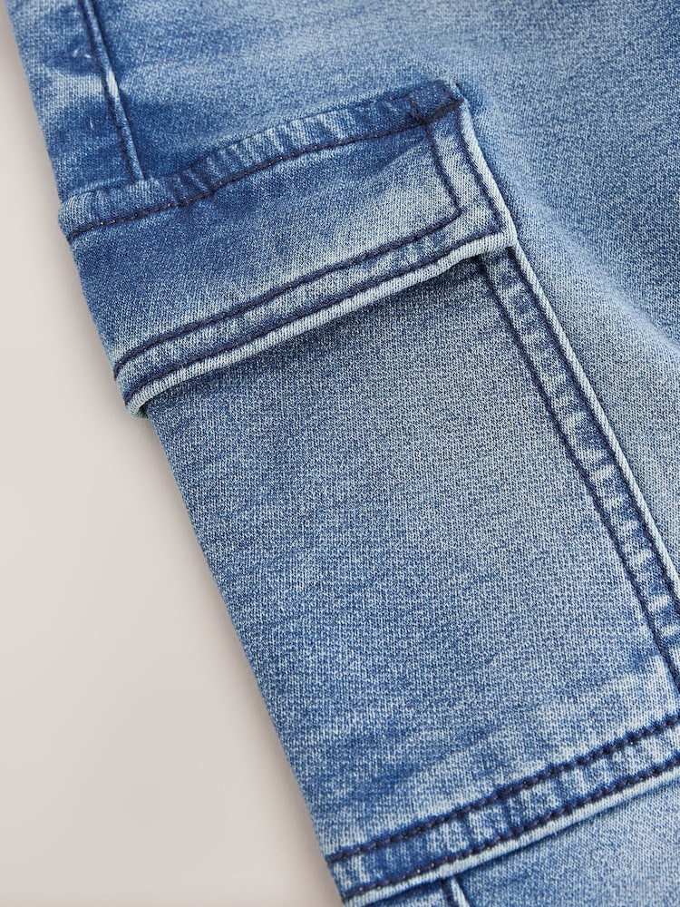 Mid Blue Comfort Stretch Wide Cargo Jeans (3mths-7yrs)