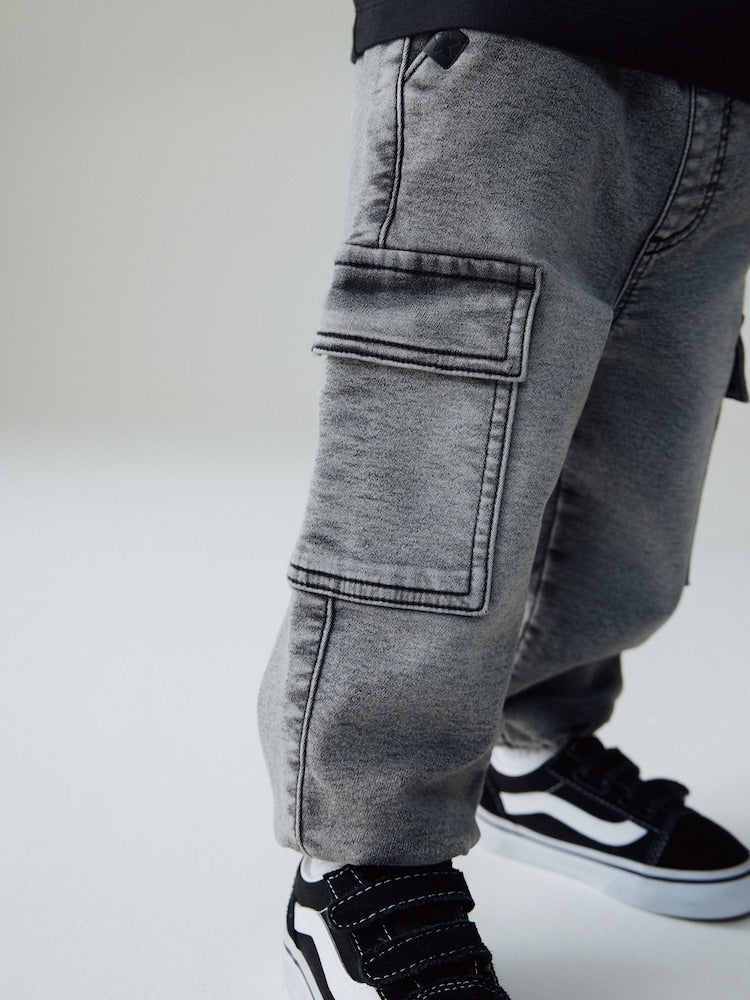 Grey Comfort Stretch Wide Cargo Jeans (3mths-7yrs)
