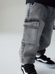 Grey Comfort Stretch Wide Cargo Jeans (3mths-7yrs) - Size 3-6 Months (62-68cm)
