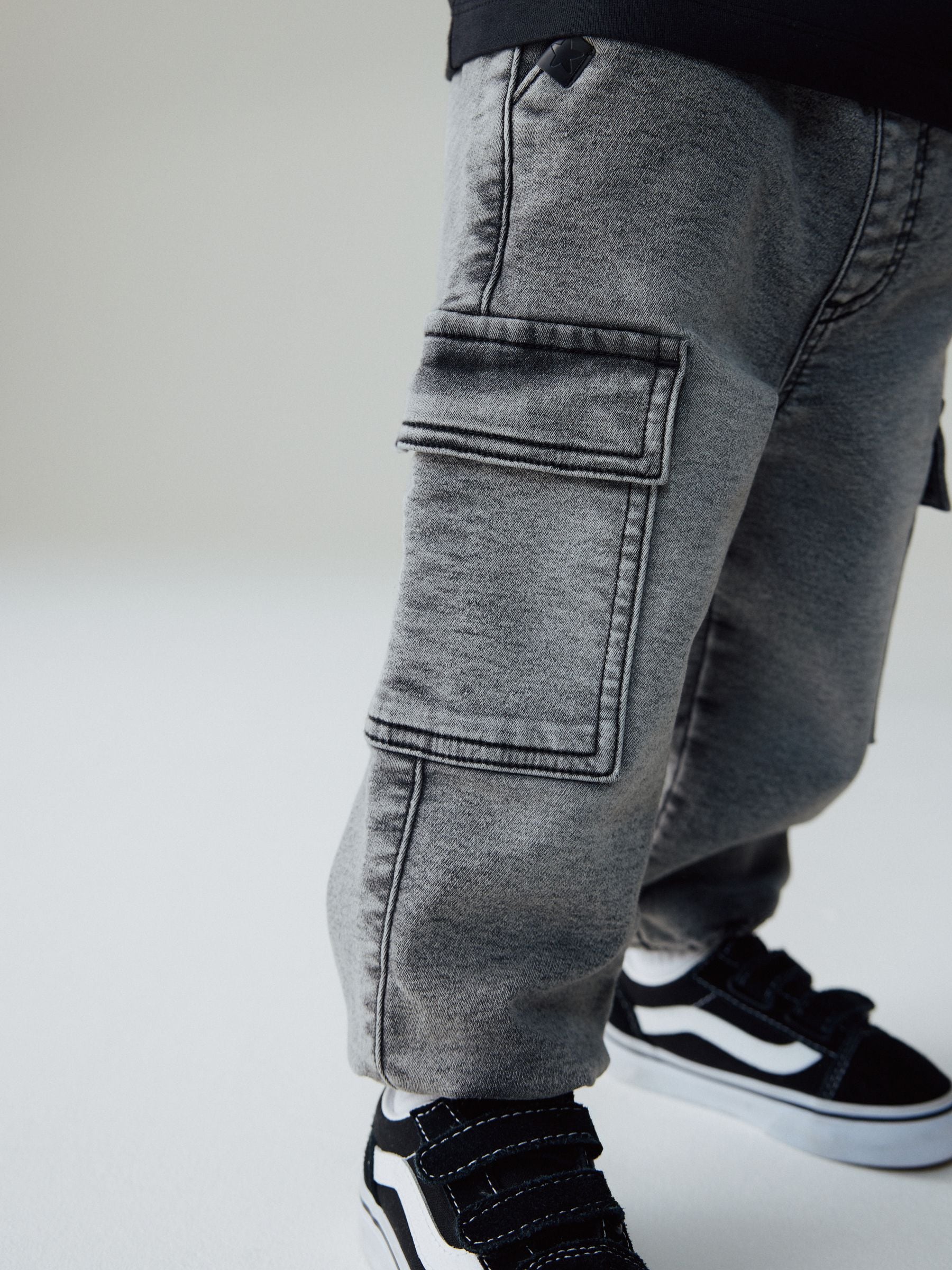 Grey Comfort Stretch Wide Cargo Jeans (3mths-7yrs) - Size 3-6 Months (62-68cm)