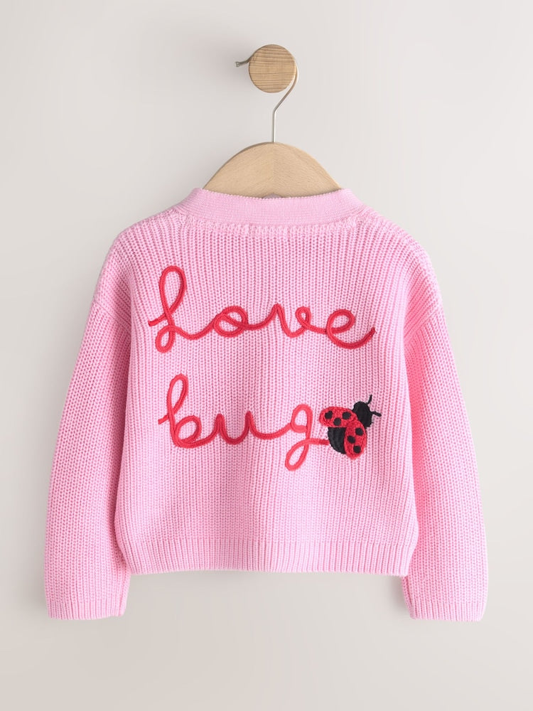 Pink LadyBug V-Neck Cardigan (3mths-7yrs)