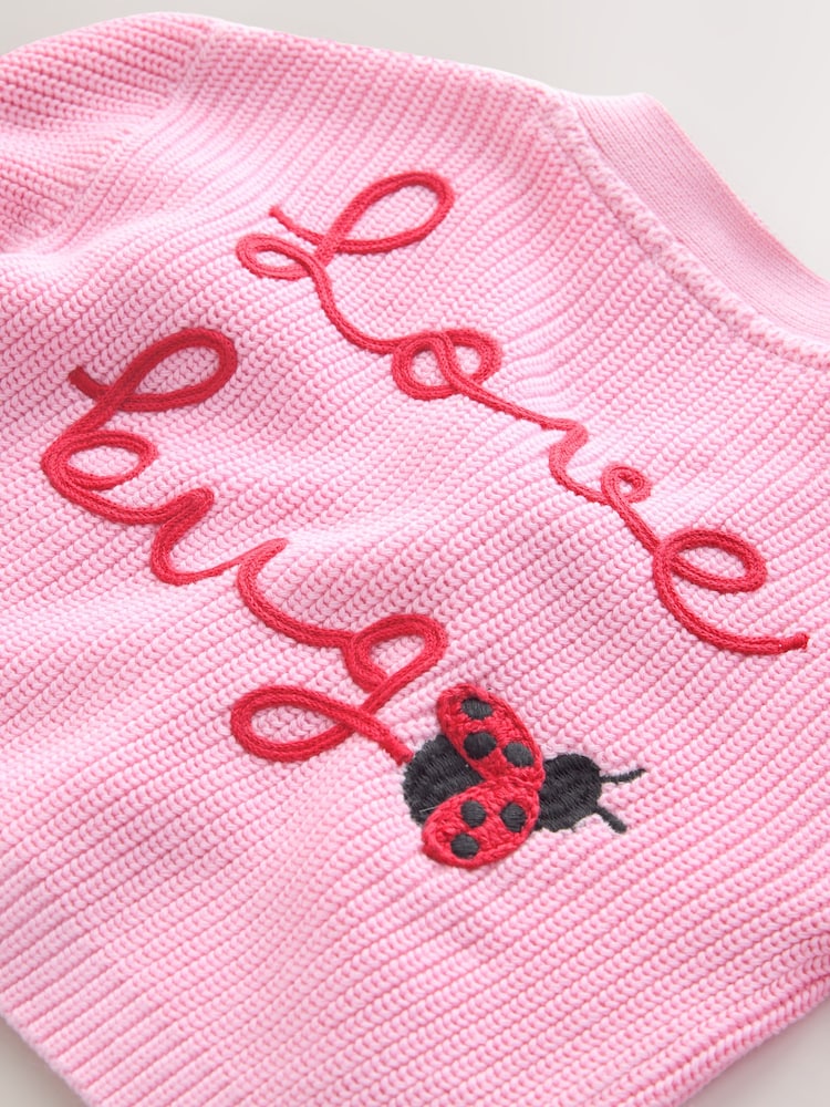 Pink LadyBug V-Neck Cardigan (3mths-7yrs)