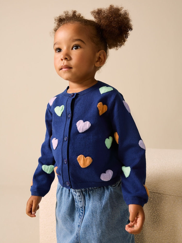 Navy Heart Cardigan (3mths-10yrs)