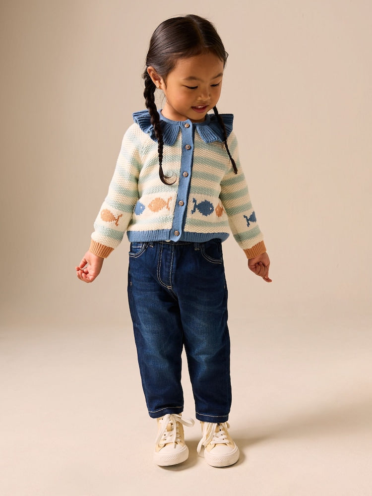 Light Blue Collared Fish Stripe Cardigan (3mths-7yrs)