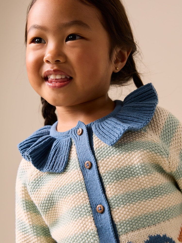 Light Blue Collared Fish Stripe Cardigan (3mths-7yrs)