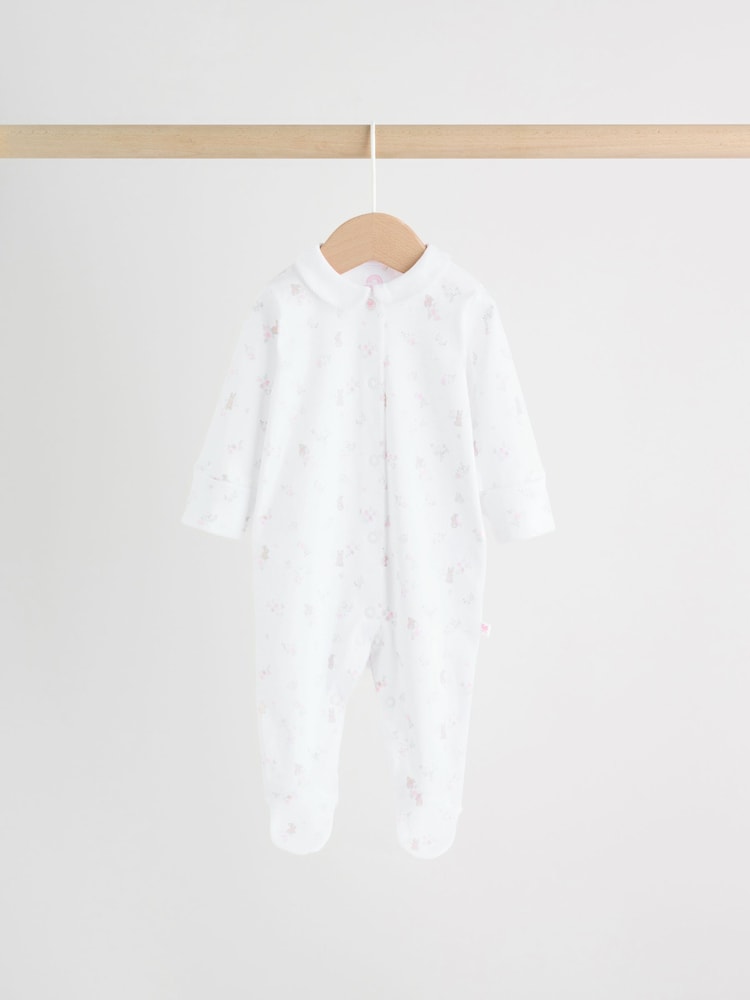 White/Pink Collar Baby Sleepsuits 3 Pack (0-2yrs)