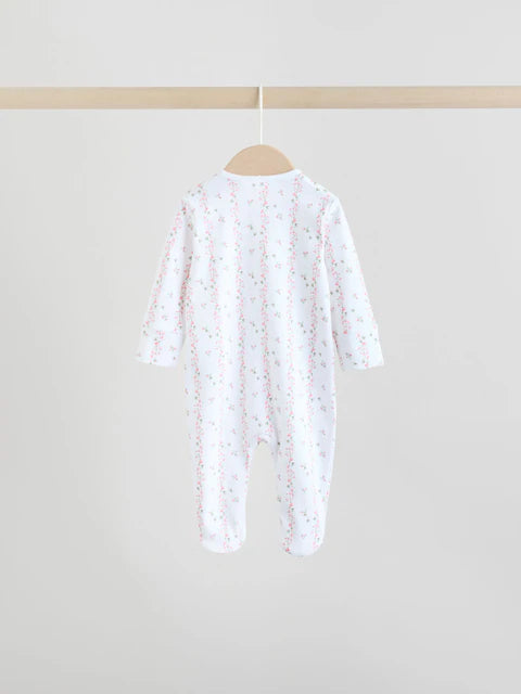 White/Pink 4 Pack Baby Sleepsuit (0-2yrs)