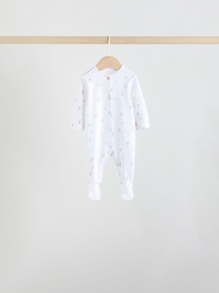 White/Pink 7 Pack Baby Sleepsuit (0-2yrs)