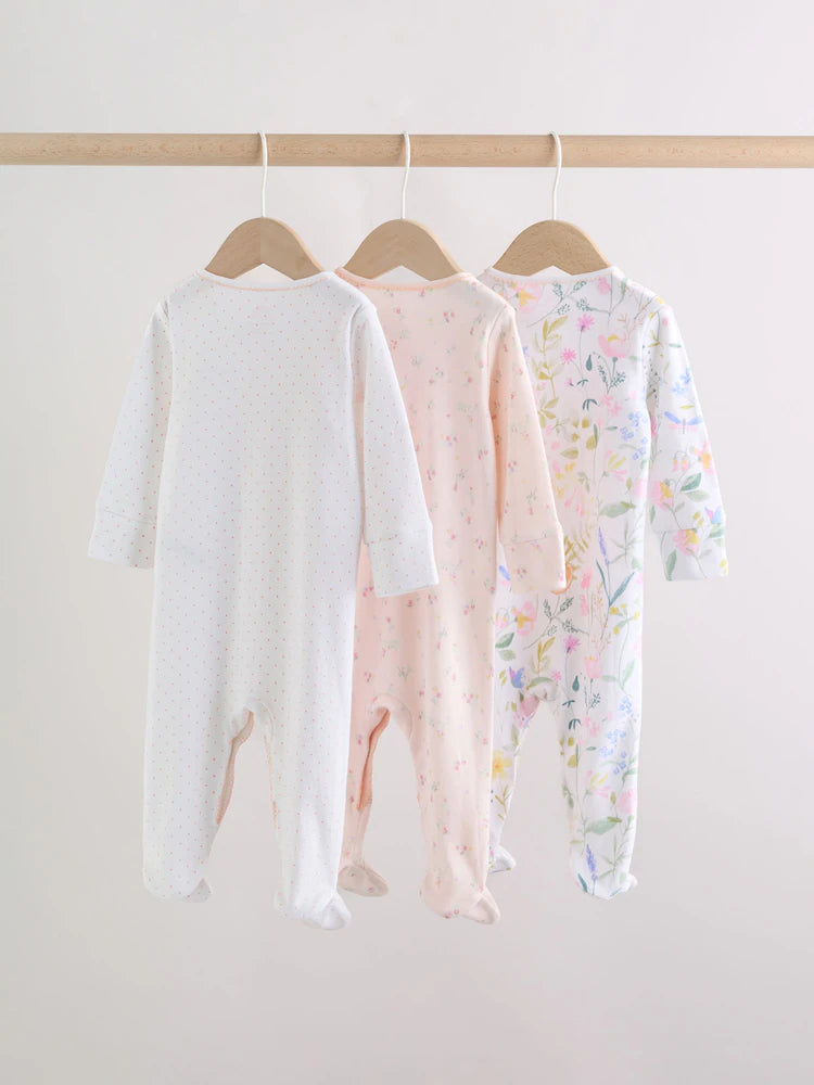 Pink Baby Bunny Sleepsuits 3 Pack (0-2yrs)