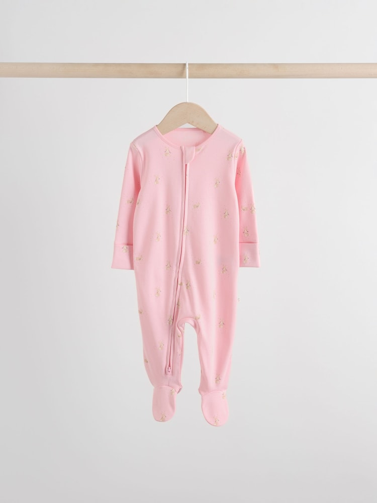 Multi Pastel Character Two Way Zip Baby Sleepsuits 5 Pack (0-2yrs)