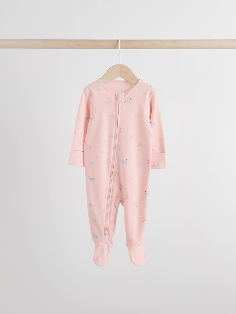 Multi Pastel Character Two Way Zip Baby Sleepsuits 5 Pack (0-2yrs)