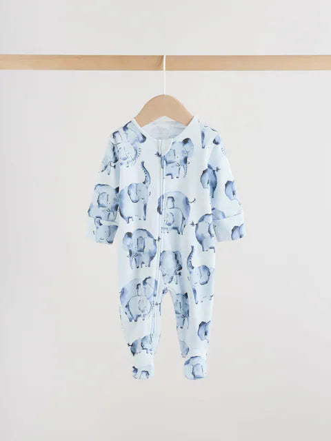 Blue Safari Two Way Zip Baby Sleepsuits 3 Pack (0mths-2yrs)