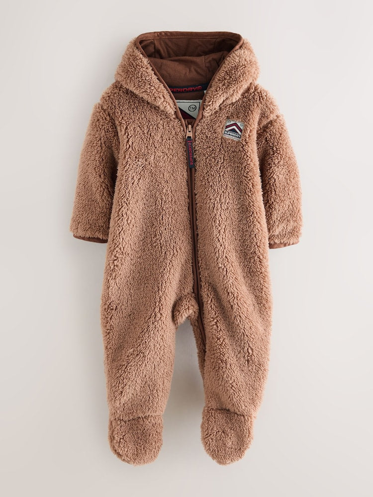 Superdry Brown Teddy Fleece Pramsuit - Size Up to 3 Months (62cm) - Brown