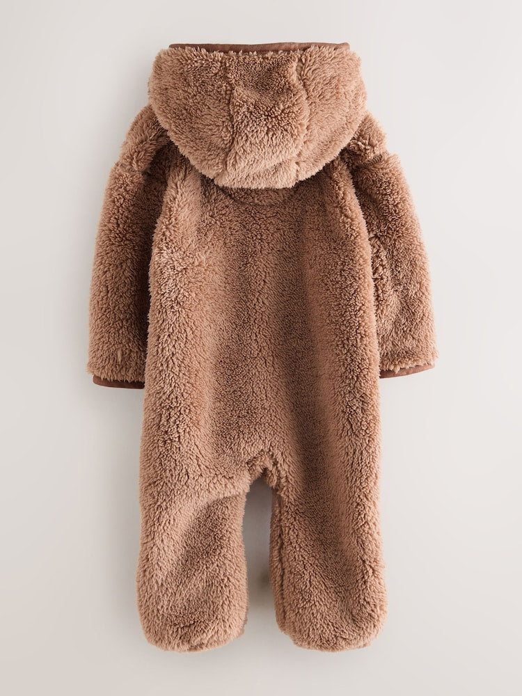 Superdry Brown Teddy Fleece Pramsuit - Size Up to 3 Months (62cm)