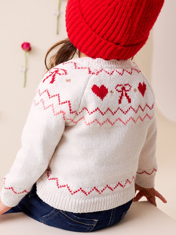 Ecru Heart Yoke Cardigan (3mths-7yrs)