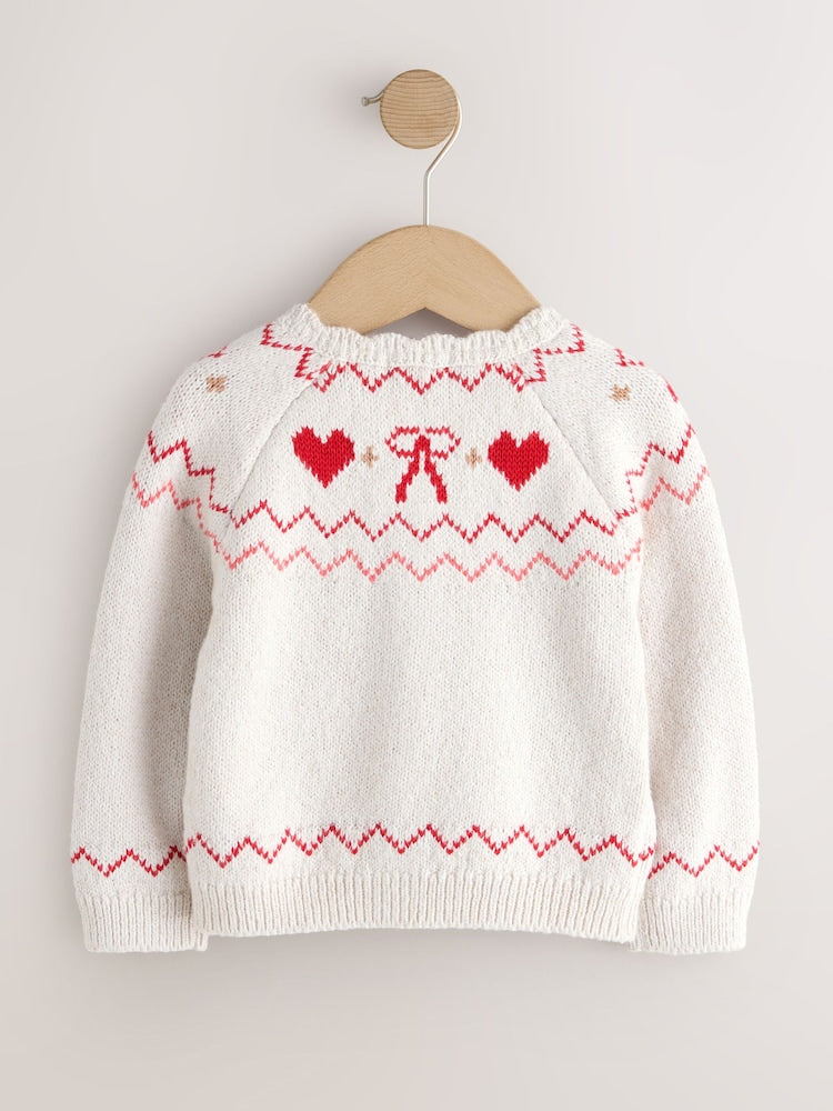 Ecru Heart Yoke Cardigan (3mths-7yrs)