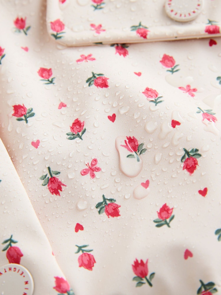 Ecru Floral Shower Resistant Printed Raincoat (9mths-7yrs)