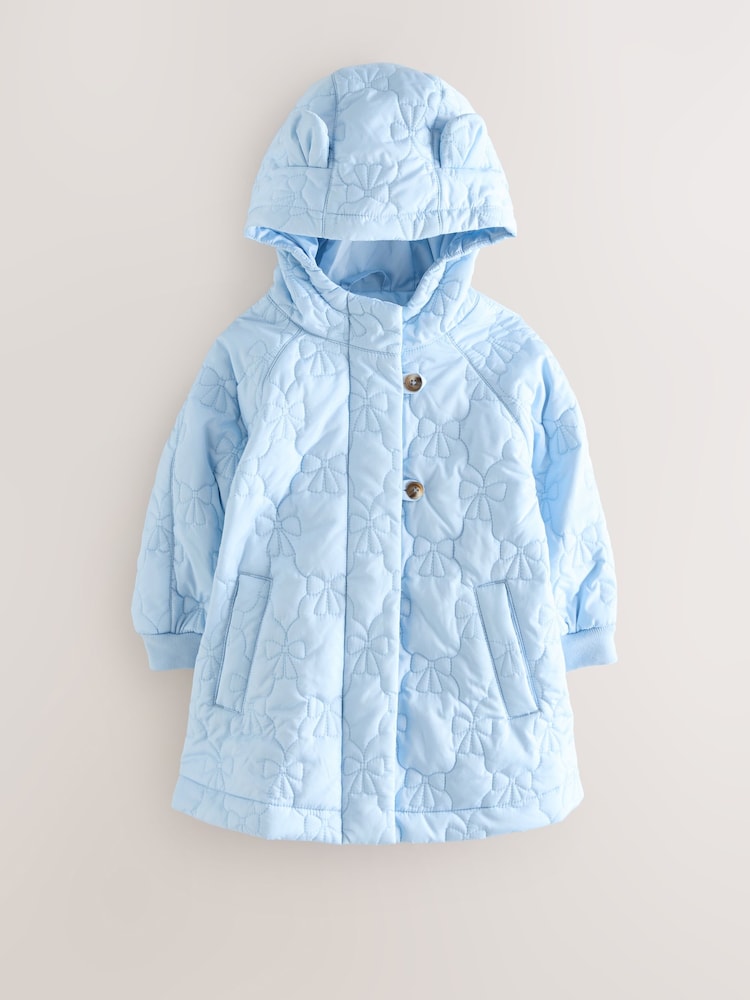 Blue Shower Resistant Bow Quilted Coat (3mths-7yrs) - Size 3-6 Months (62-68cm)