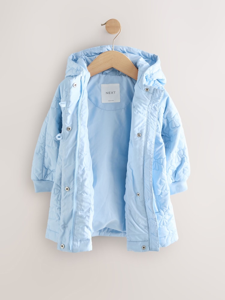 Blue Shower Resistant Bow Quilted Coat (3mths-7yrs) - Size 3-6 Months (62-68cm)