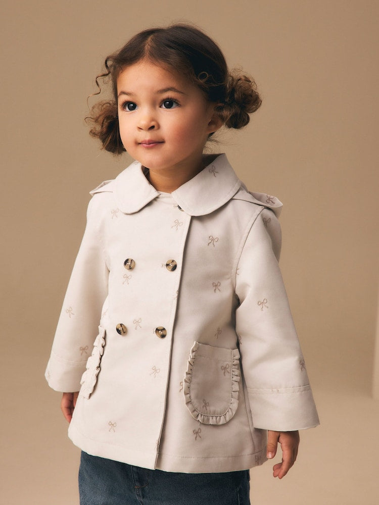 Neutral Bow Embroidered Shower Resistant Coat (3mths-7yrs)