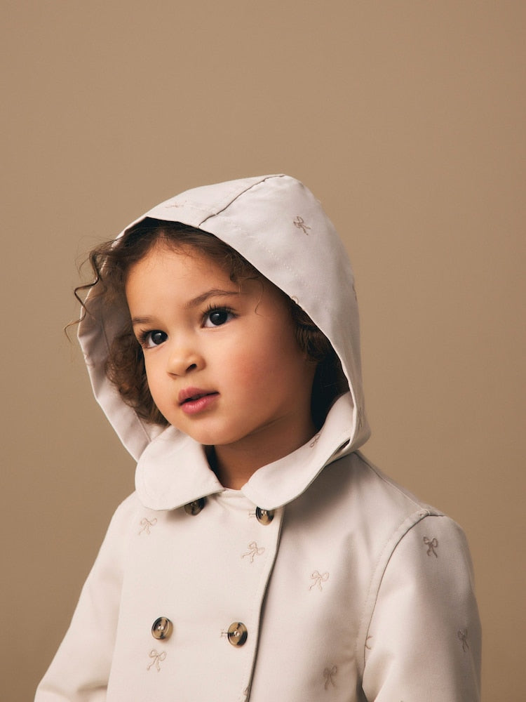 Neutral Bow Embroidered Shower Resistant Coat (3mths-7yrs)