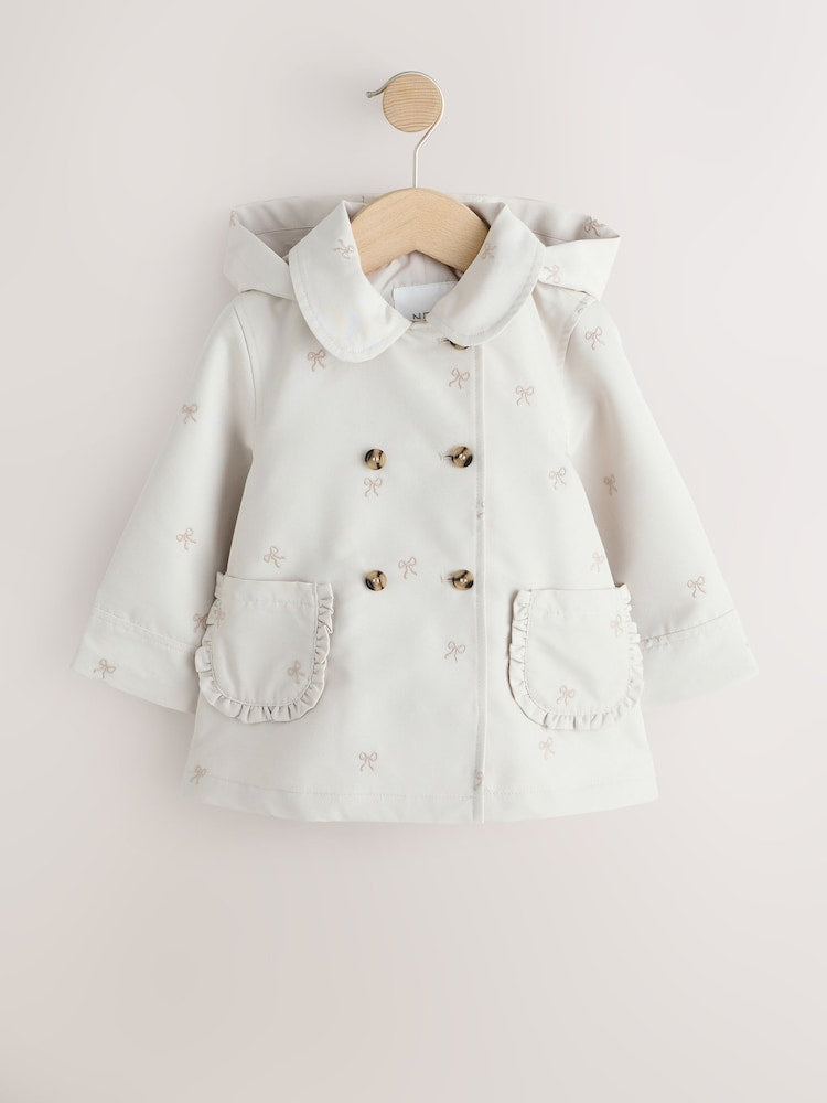Neutral Bow Embroidered Shower Resistant Coat (3mths-7yrs)