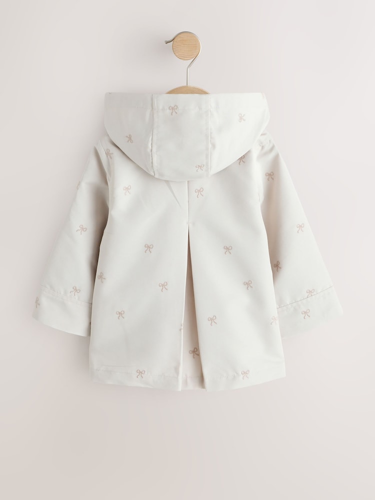 Neutral Bow Embroidered Shower Resistant Coat (3mths-7yrs)