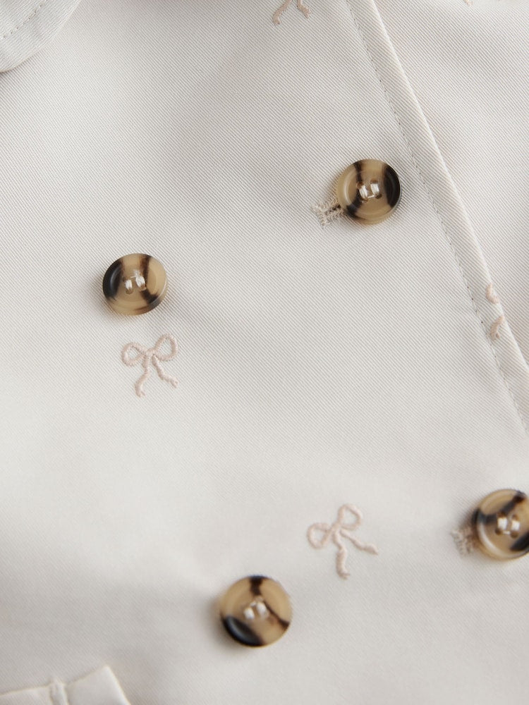Neutral Bow Embroidered Shower Resistant Coat (3mths-7yrs)