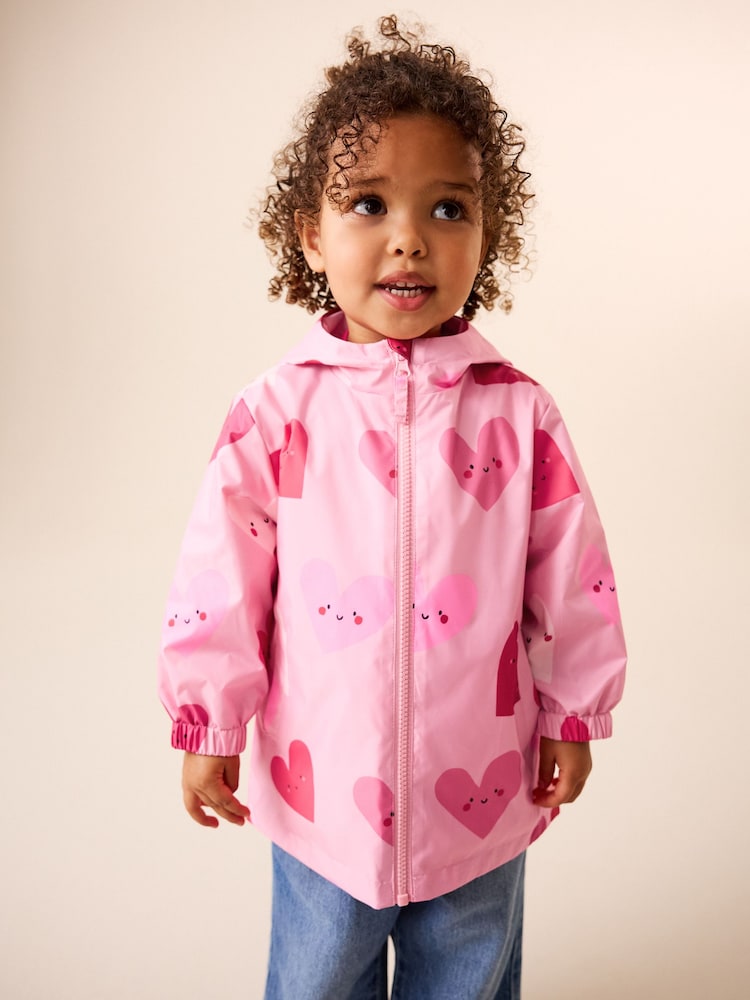 Pink Heart Shower Resistant Printed Raincoat (3mths-7yrs)